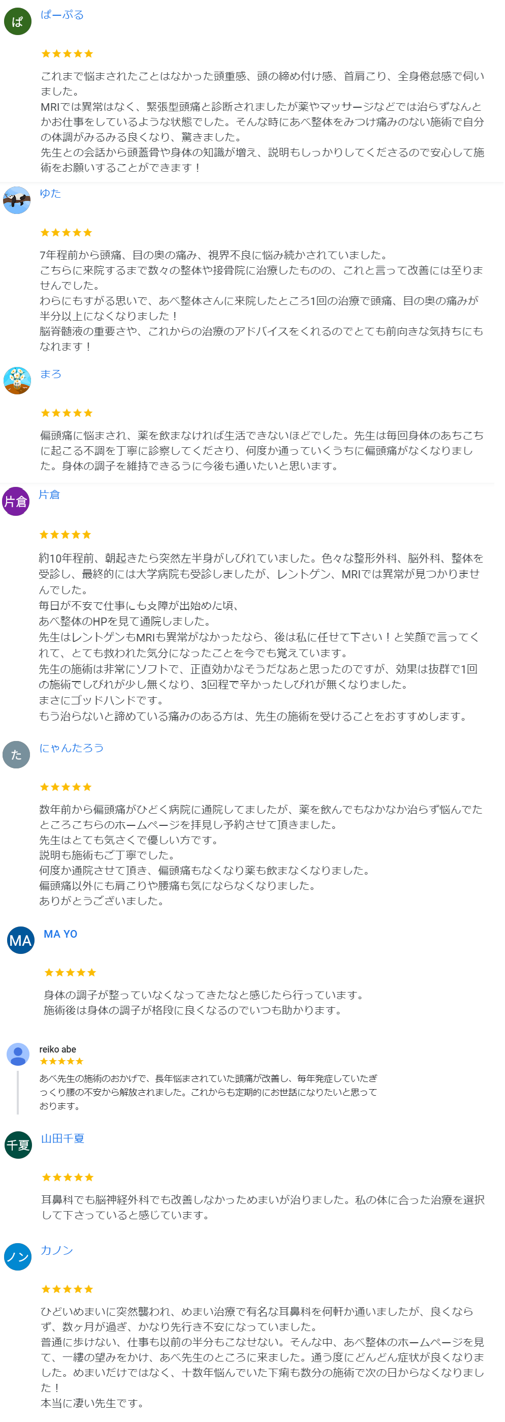 グーグルに寄せられた口コミ